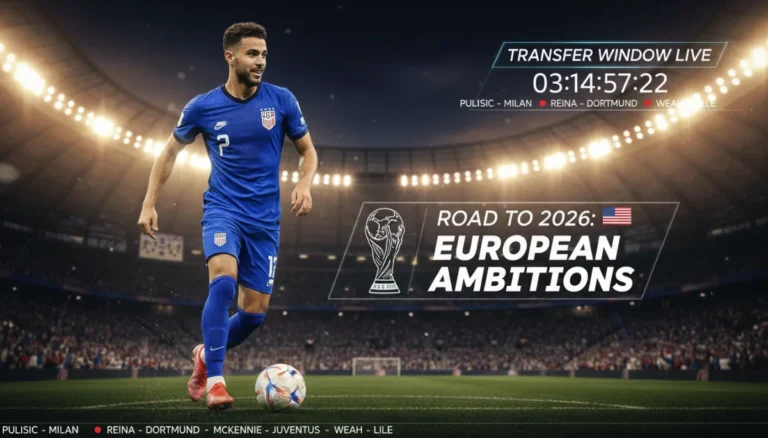 US soccer player looking towards European stadiums, symbolizing transfer market impact on 2026 World Cup.