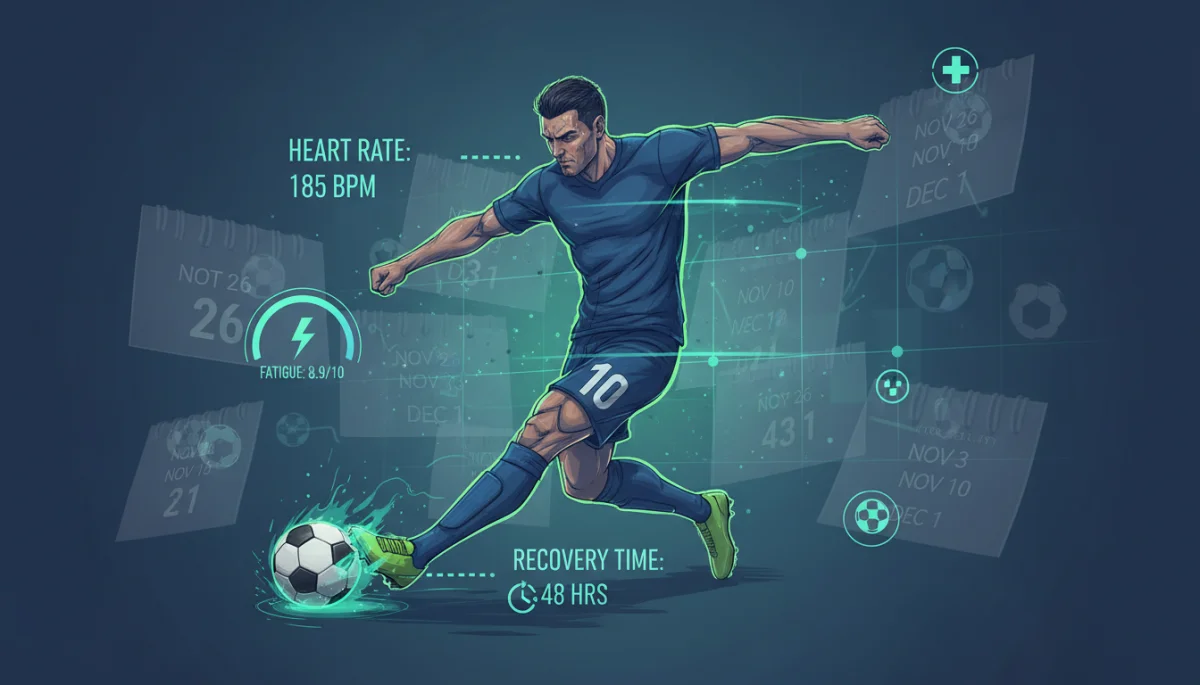 Football player with physiological data showing calendar's effect on fitness