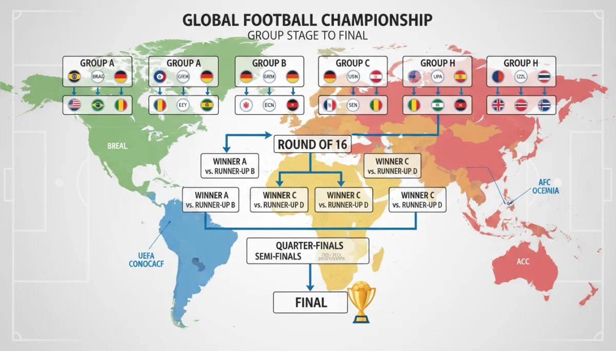Infographic detailing the 32-team tournament structure and progression paths